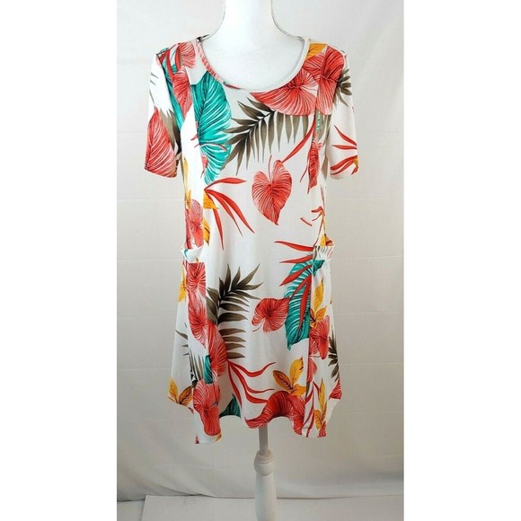 Simi Sue Dress Medium Floral Short Sleeve Pockets Mini Above Knee Boho Light - Picture 1 of 7